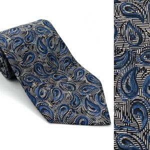 Robert Talbott Men's Silk Tie Teardrop Paisley Striped Blue Made in USA 4" EUC!